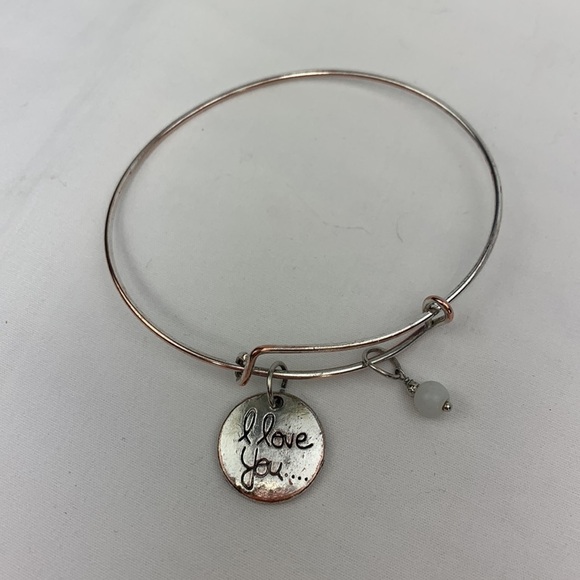 I Love You Charm Bracelet With Small Pearlised Bead Charm - Silver - Picture 2 of 2